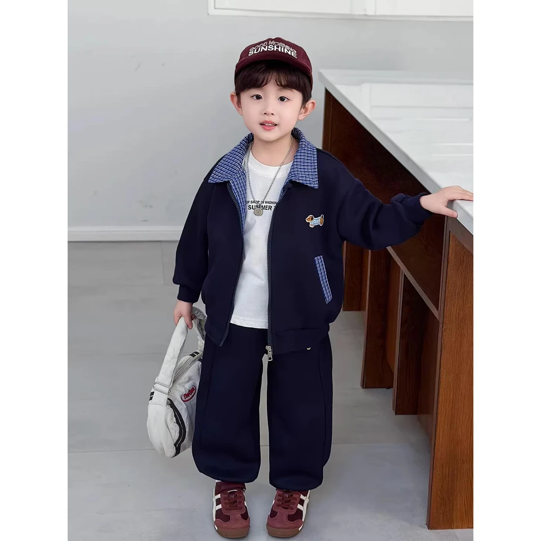 男童秋装2025新款韩范痞帅小男孩套装儿童春秋季束脚运动裤两件套