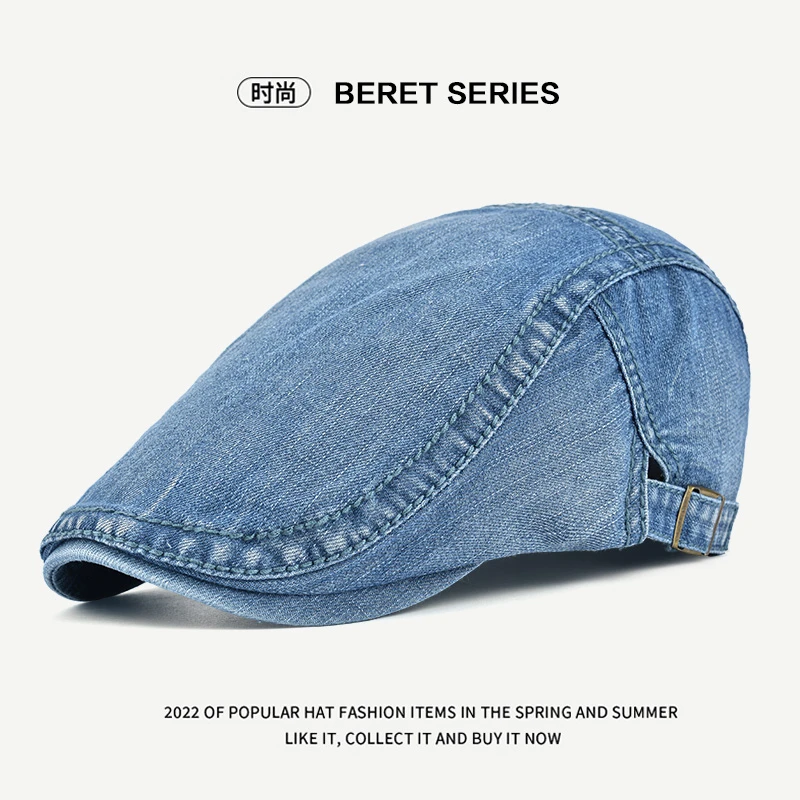 春夏季薄款牛仔布贝雷帽英伦前进帽子男款日系青年潮流百搭鸭舌帽