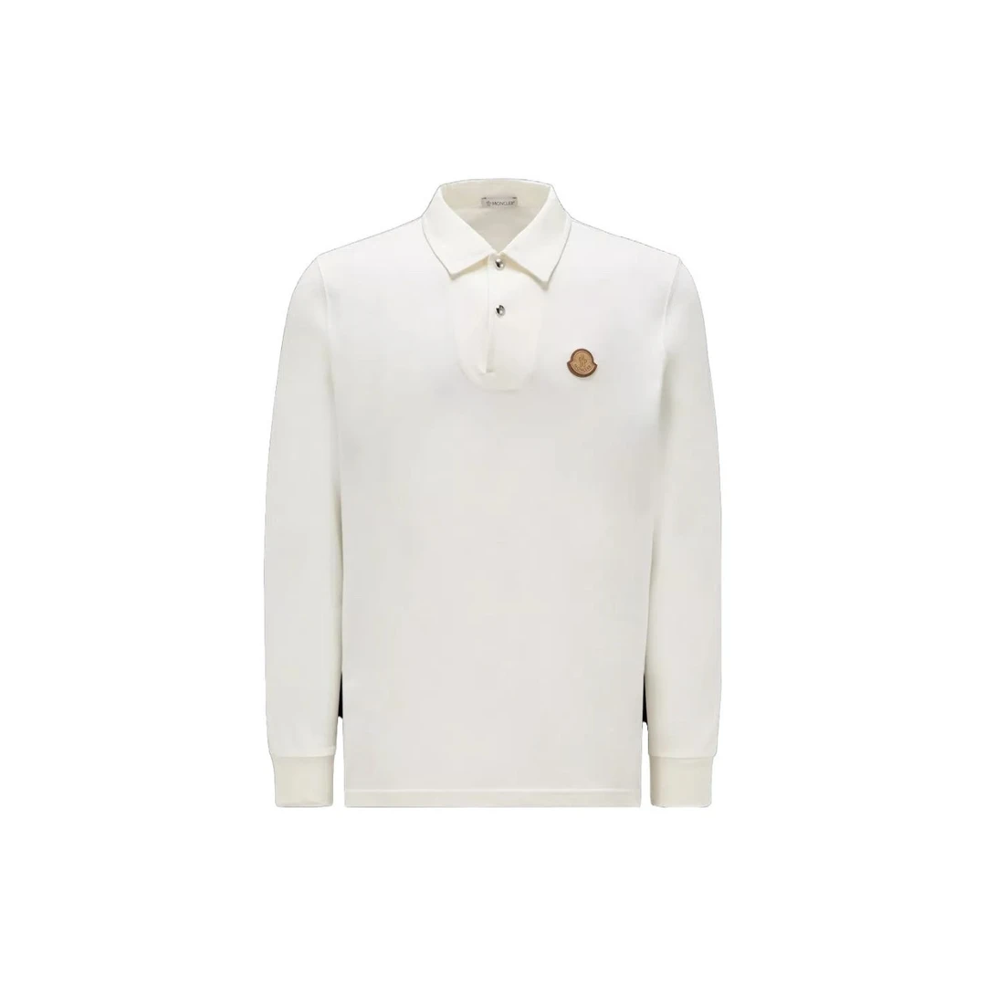 现货 Moncler蒙口 翻领双按扣Polo衫皮革徽章logo 白色 专柜5000+