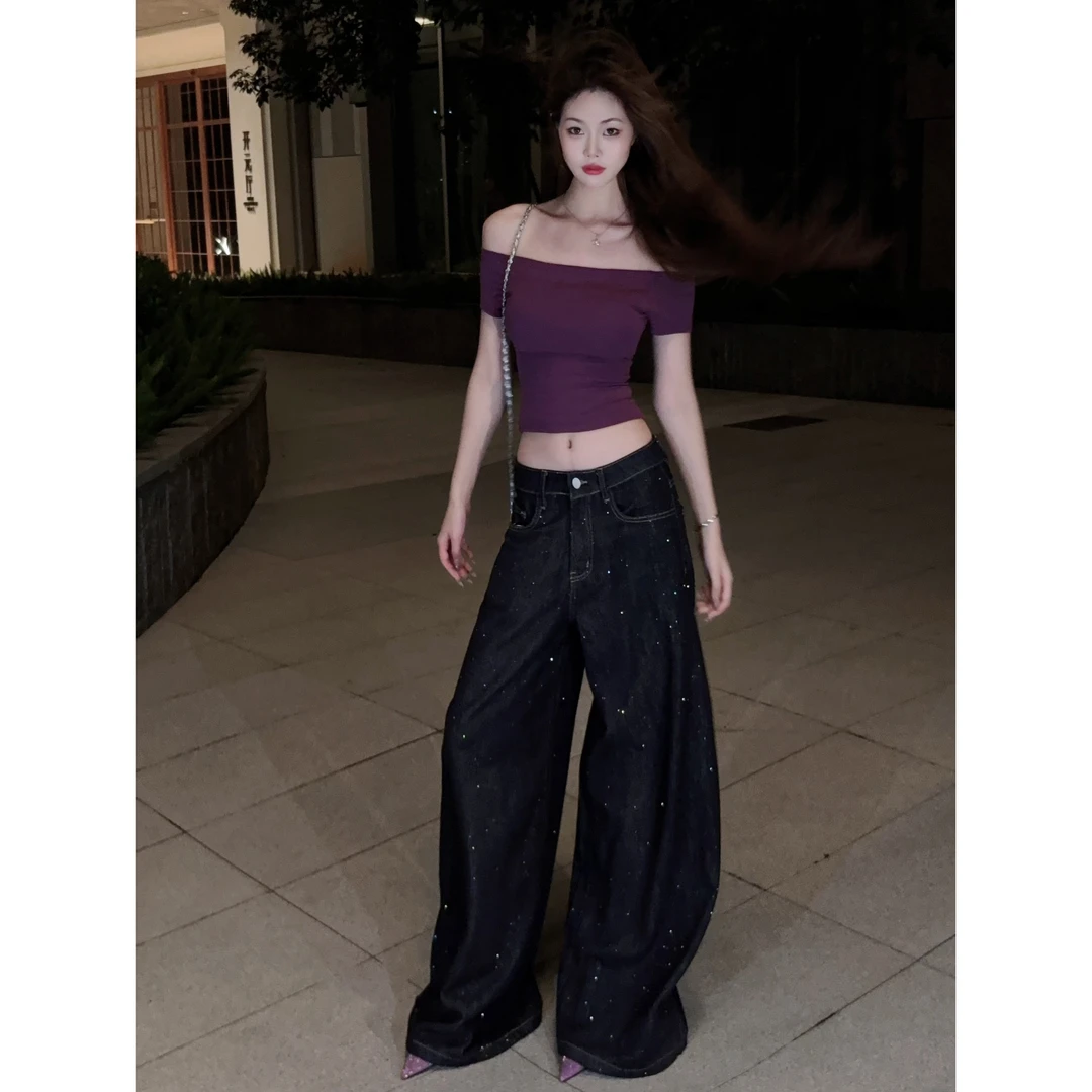 爆闪蓝钻｜  美爆 阔腿显瘦显高美式复古辣妹纯欲牛仔裤.