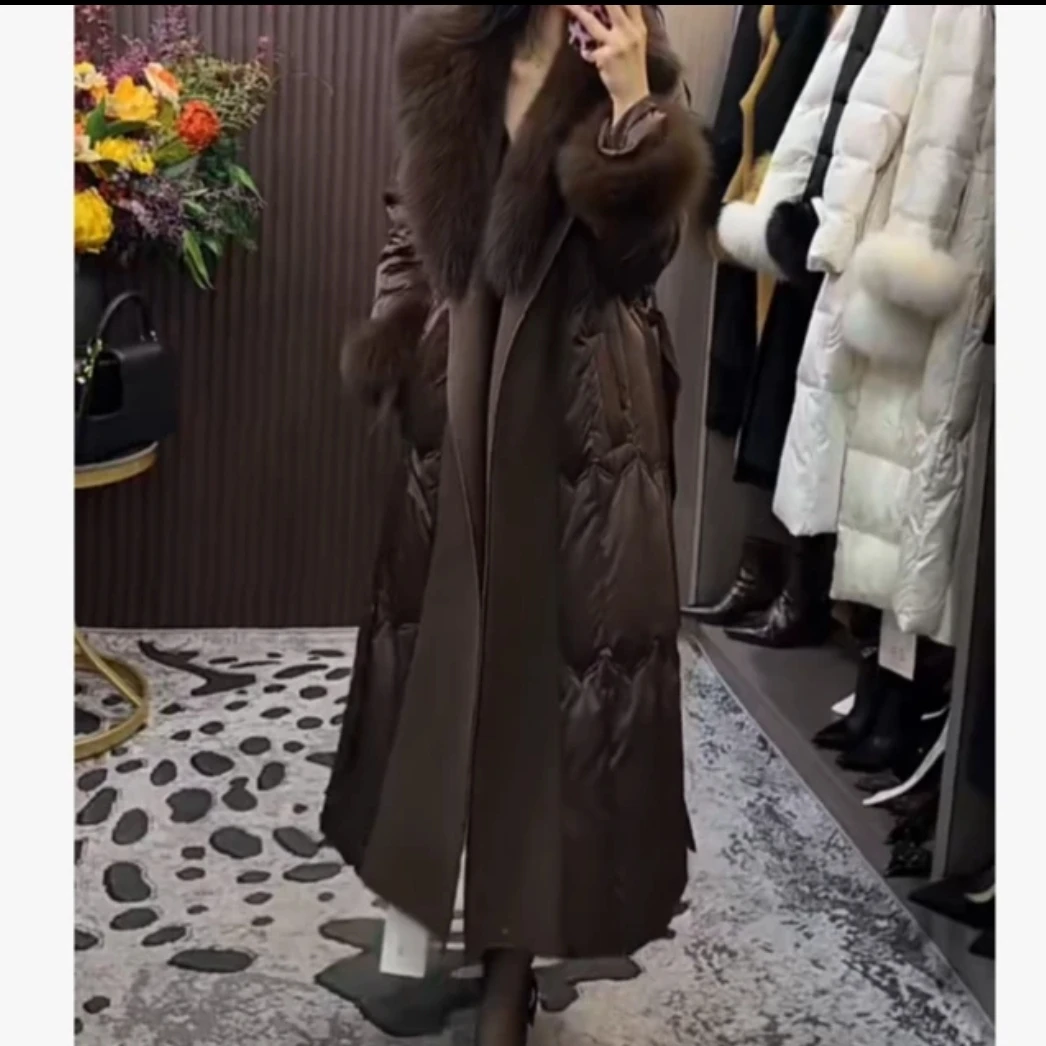 气质系带大衣中长款新款外套女装新式拼接显瘦