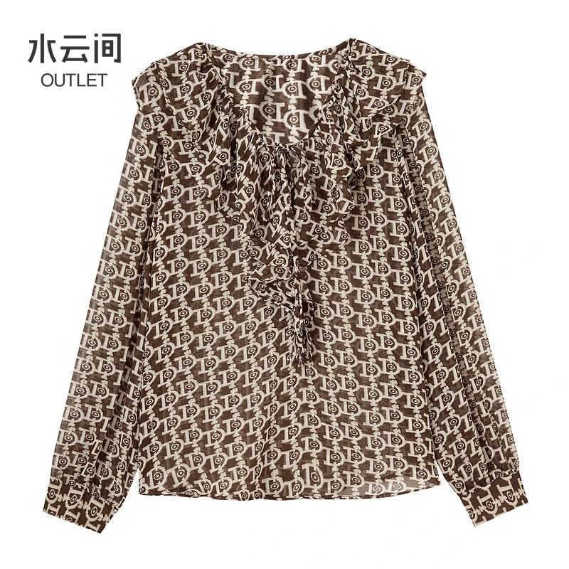 【衬衫】水云间咖色荷叶领气质显瘦女式长袖衬衫12331394