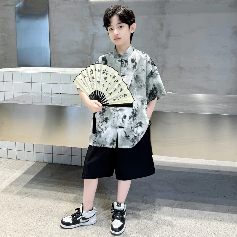 男童夏季中国风套装2025新款夏装中大儿童男孩新中式汉服唐装夏款
