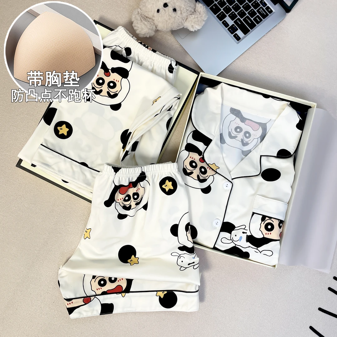 睡衣女春夏季高级感新款气质翻领宽松洋气甜美短袖三件套家居套装