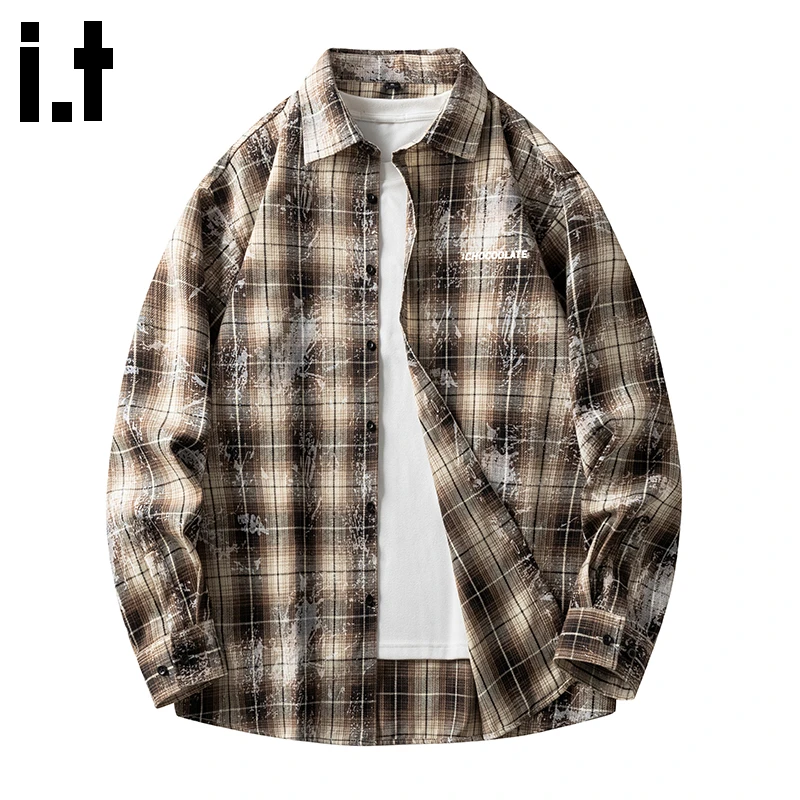 i.t:CHOCOOLATE男士格子长袖衬衫2025秋冬季新款美式条纹衬衣外套