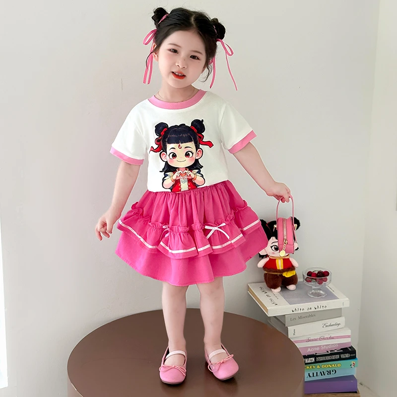 女童夏装短袖套装2025新款哪吒儿童洋气短裙两件套女宝宝夏季衣服