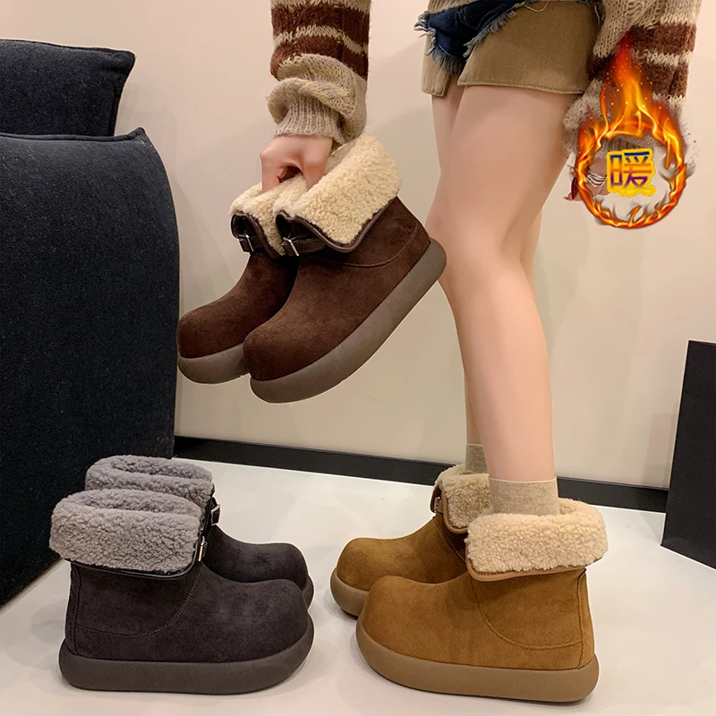 【超级银银】厚底中筒雪地靴女款2025新款冬季翻折两穿勃肯雪地靴