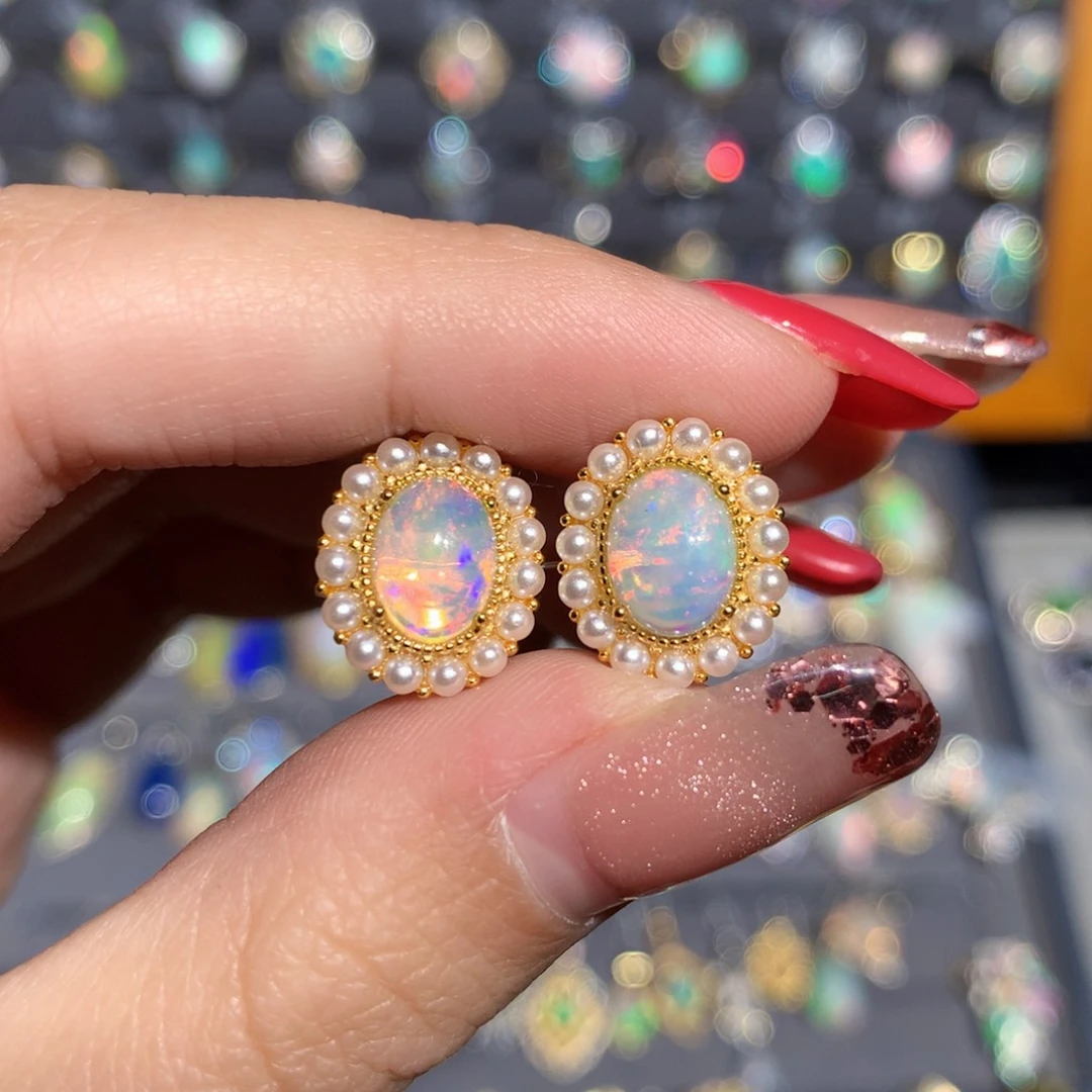 银S925镶嵌欧泊欧泊耳饰y