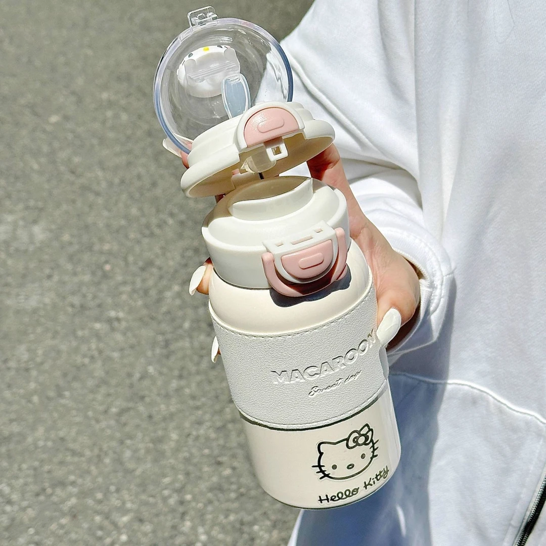 高颜值简约保温杯双饮2025新款可爱男女生吸管水杯子便携提环杯子