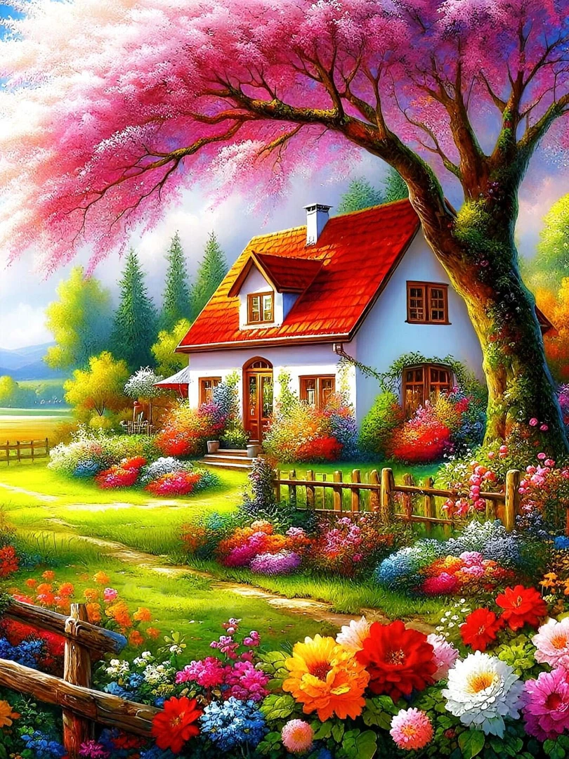 【彩丽绮十字绣】2025年新款01637彩虹树屋满绣