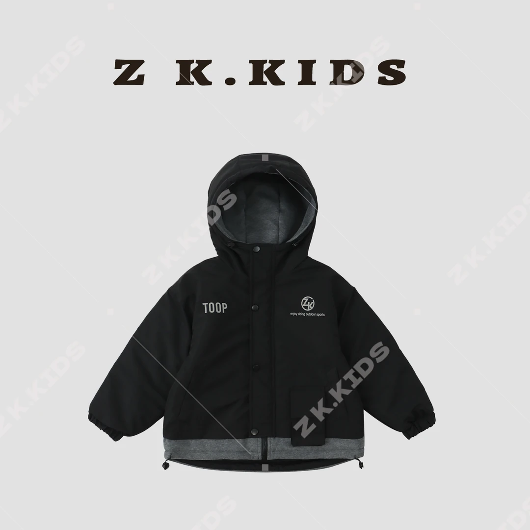 【Z＆K】冬季男童夹棉保暖冲锋衣中大童纯色简约休闲外套ZK-322989