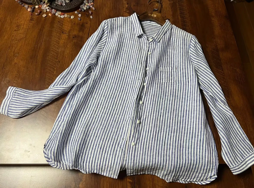 32112纯亚麻条纹衬衫