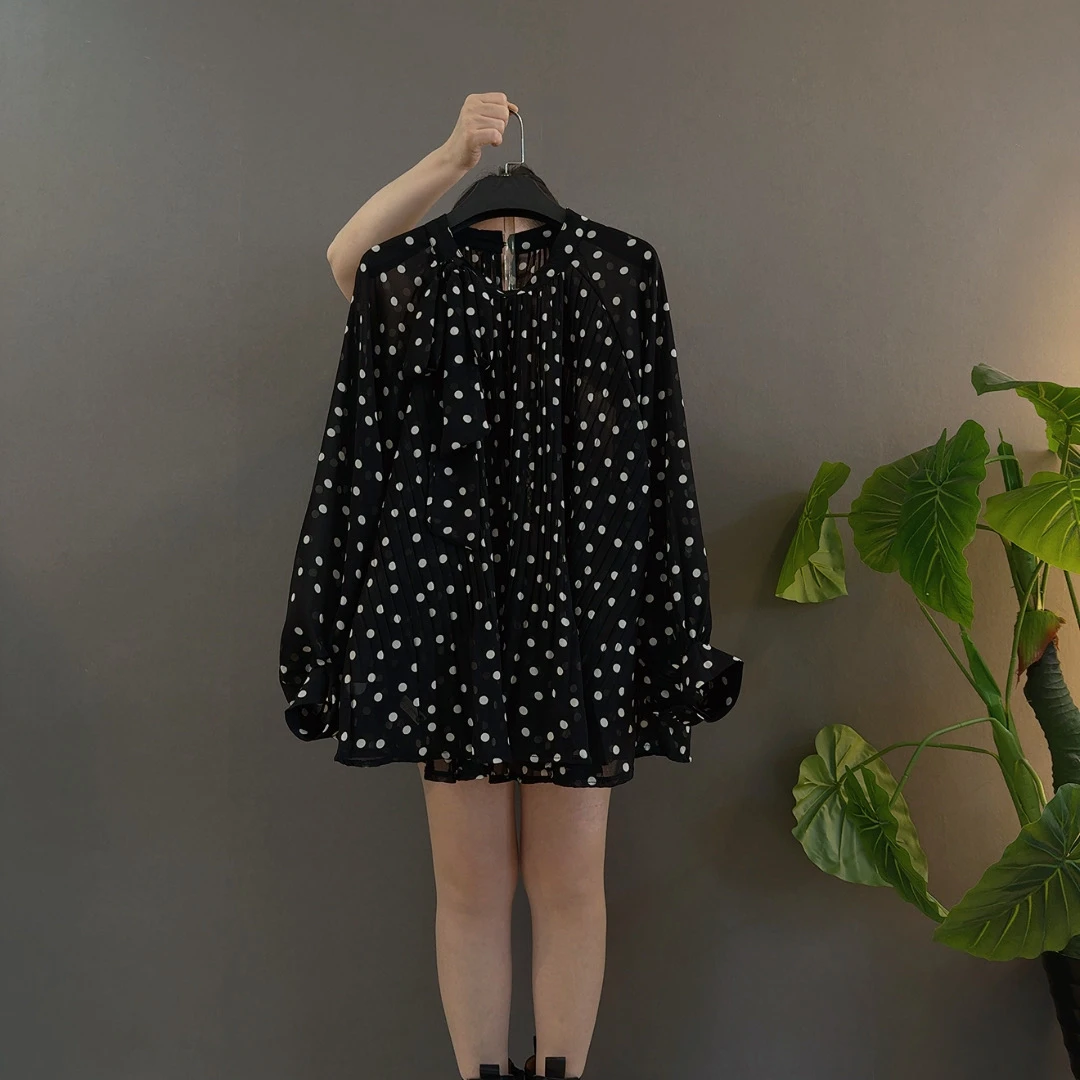 大码显瘦遮肉洋气减龄通勤波点雪纺衬衫