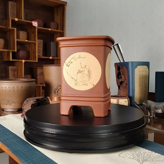 宜兴紫砂花盆桌面透气兰花专用