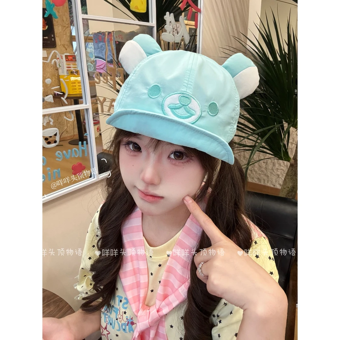 日系可爱轻松熊卡通棒球帽女春夏薄款透气遮阳防晒百搭鸭舌帽潮