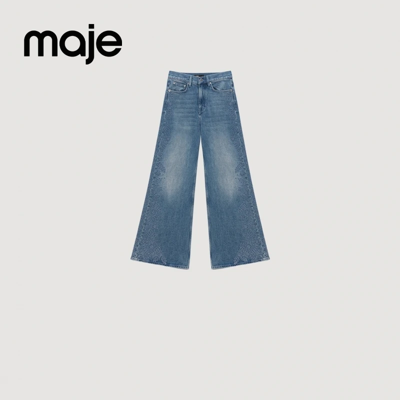 商场同款|Maje2025秋冬新款女装棉混纺花纹蓝色牛仔裤MFPJE00721