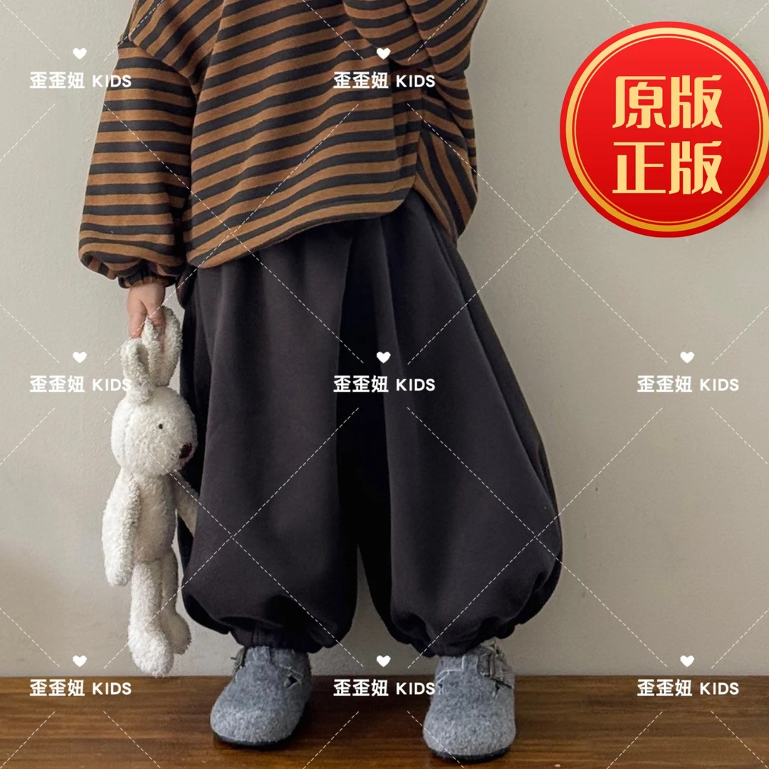 【歪歪妞童装】318儿童复古森系中性宽松斜襟休闲长裤卫裤
