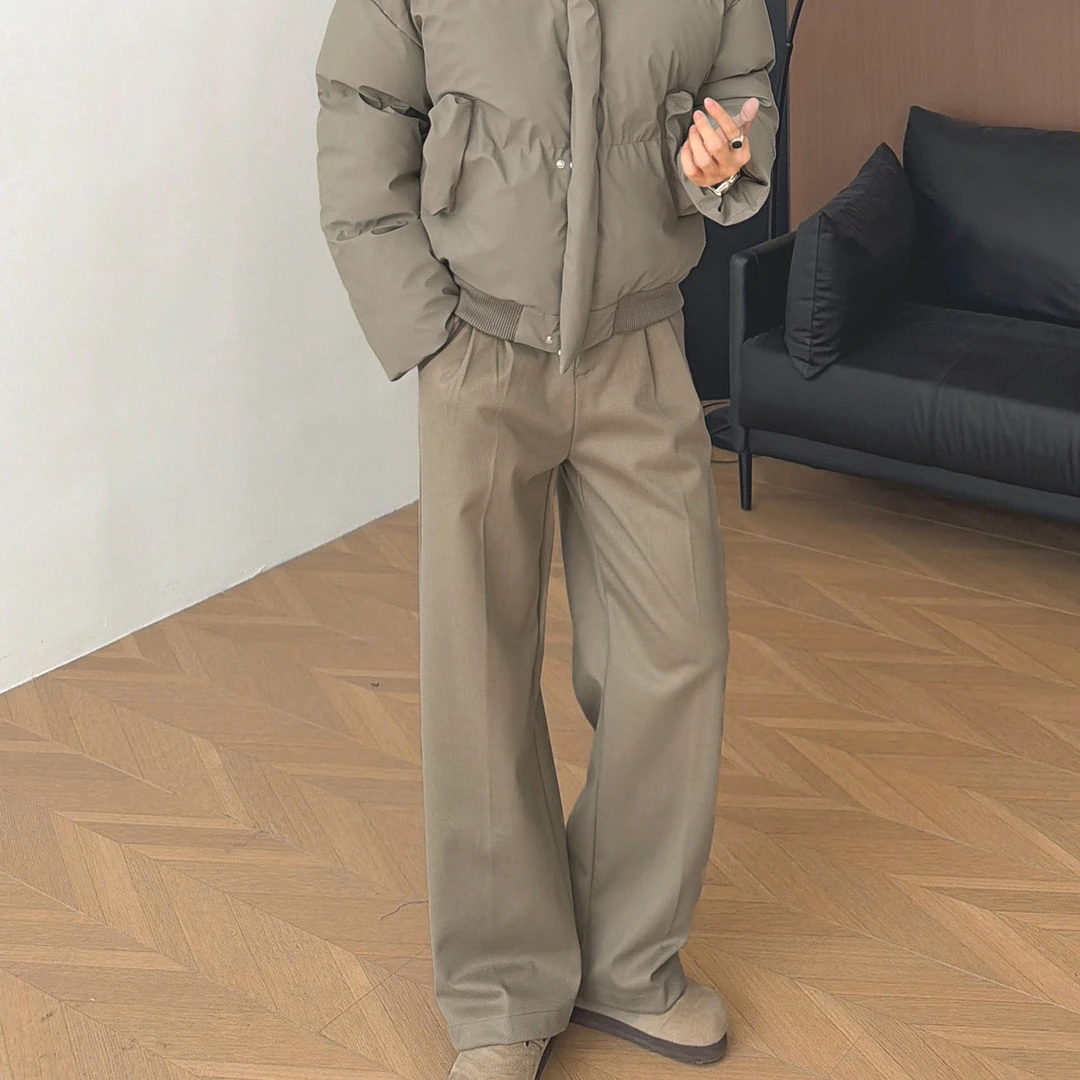 朱渣渣秋冬加厚直筒毛呢休闲裤男垂感小西裤保暖老钱风高级感长裤