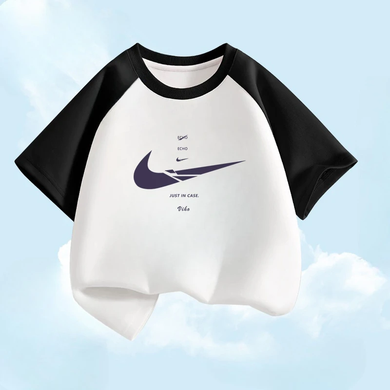 男童短袖t恤夏季纯棉插肩潮牌上衣儿童2025新款男孩夏装学生半袖