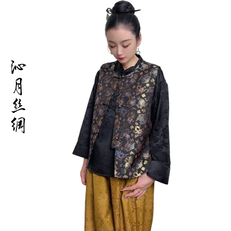 女款秋季桑蚕丝新中式国风对襟圆领手工扣复古高级感宋锦风马甲