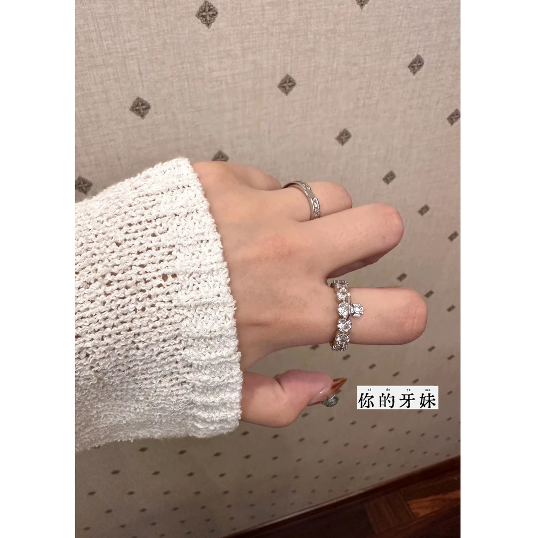 铜合金戒指 小西双层满锆土星戒指JZ039轻奢时尚精致经典气质