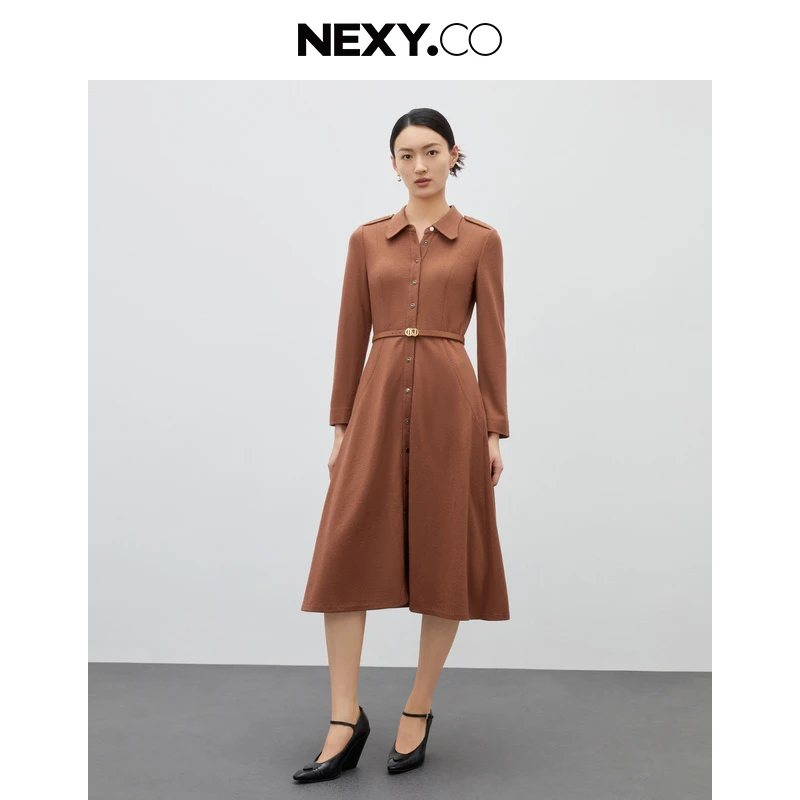 NEXY.CO/奈蔻秋季新款绵羊毛长袖时尚显瘦连衣裙女装新XF05993B5