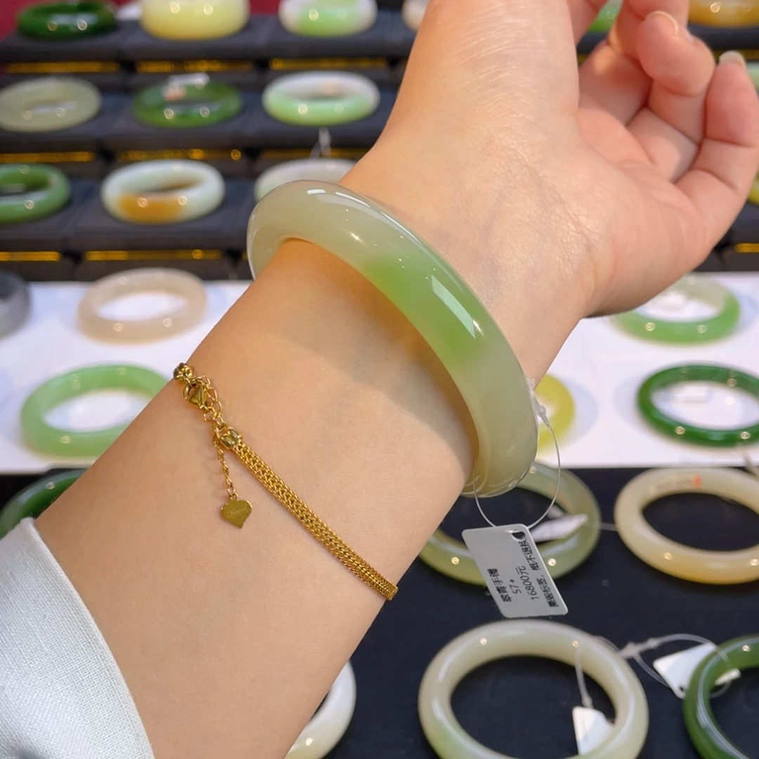 和田玉手镯未镶嵌翠青手镯5758