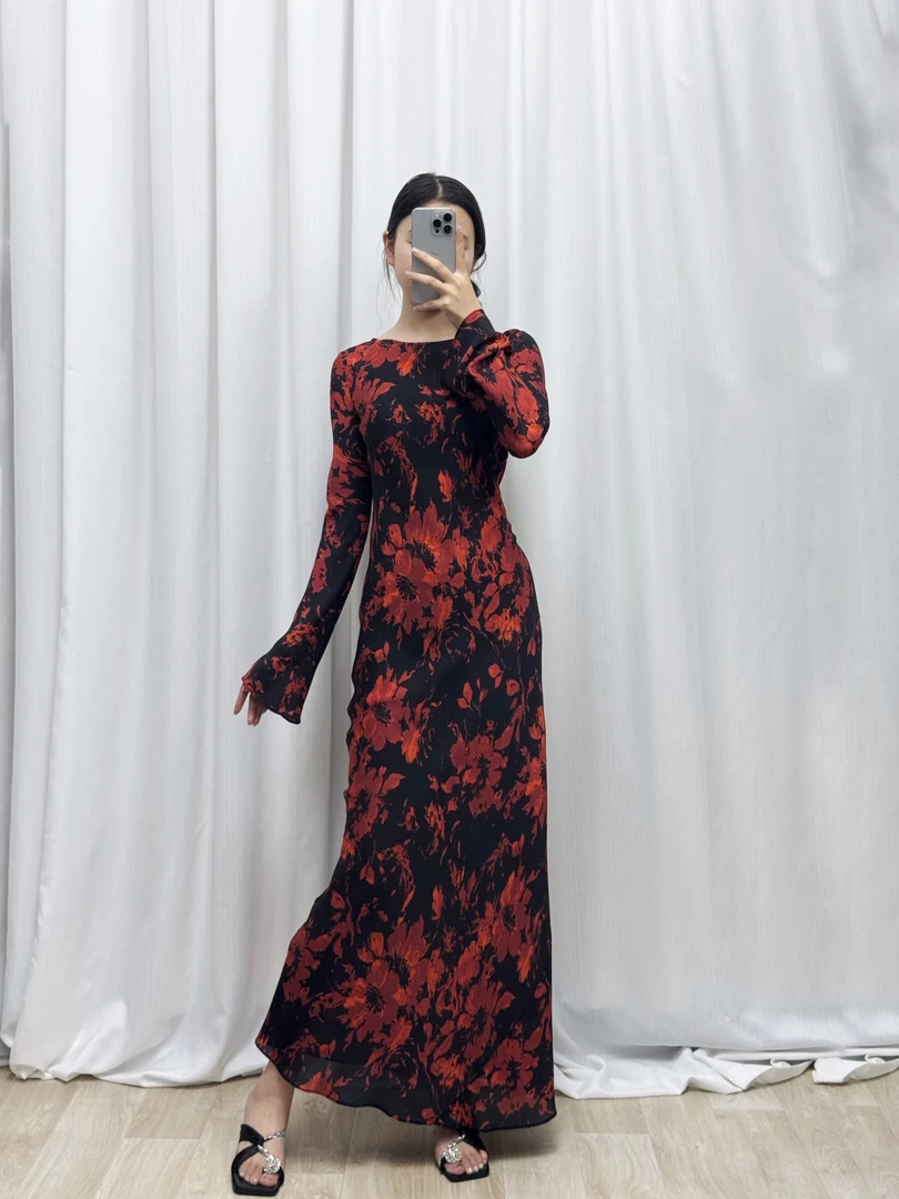 【C284】时尚新款民族风迪拜服饰长款轻奢连衣裙设计师