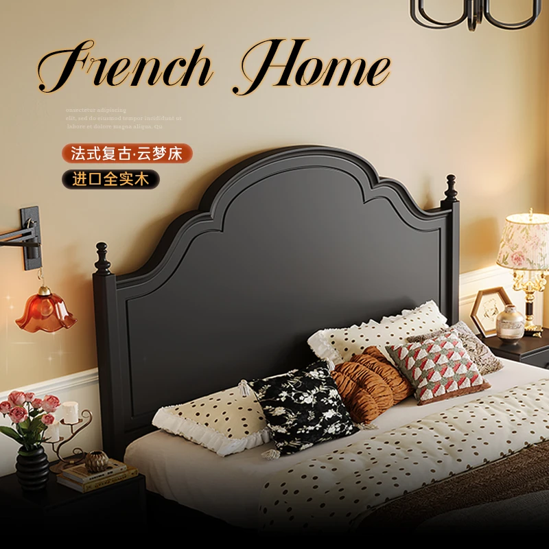 泉野法式复古实木床1.8m美式现代简约黑色床主卧大床轻奢中古风床