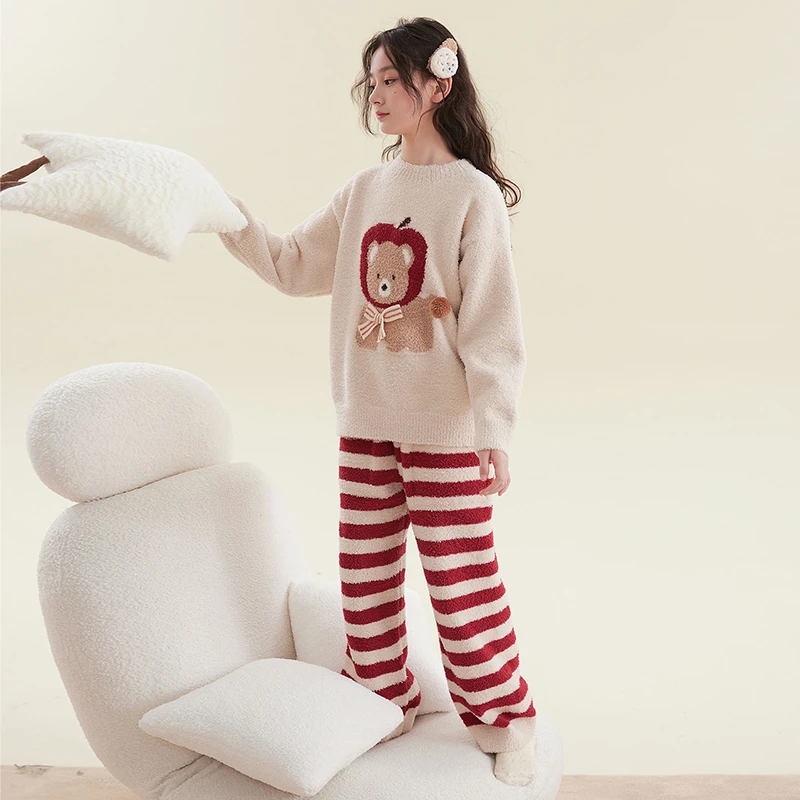 HANYOU亲子【苹果熊】秋冬A类半边绒睡衣套装高品质家居服JG079