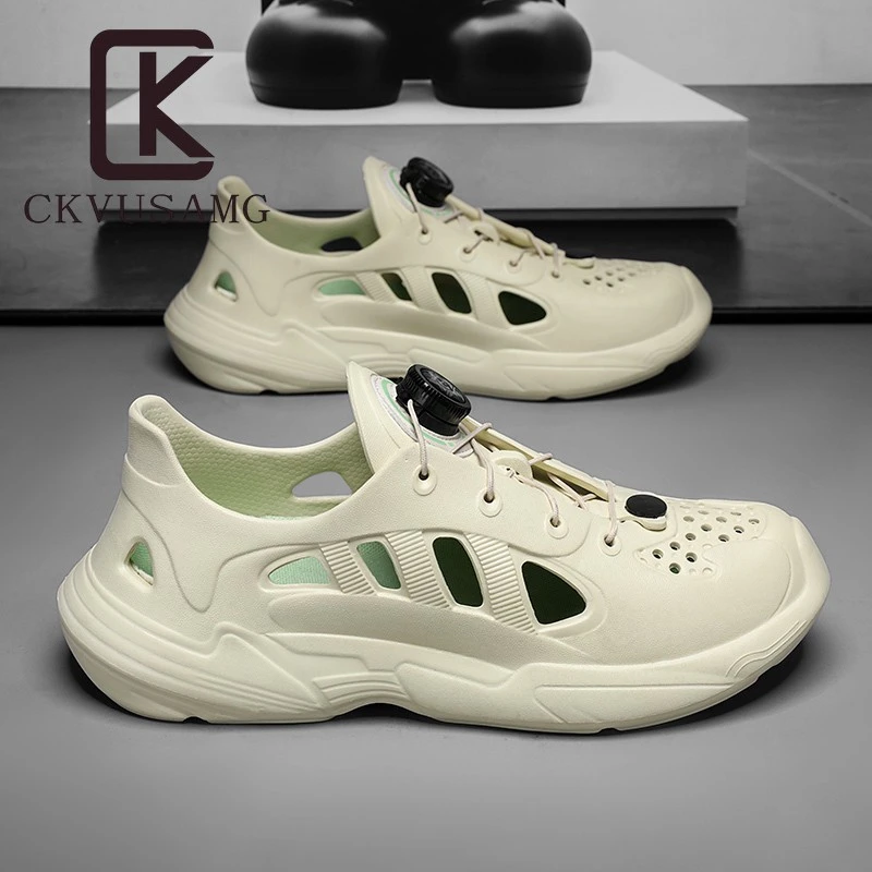 CKVUSAMG椰子洞洞鞋男款夏季包头镂空户外钓鱼防滑开车软底办公室