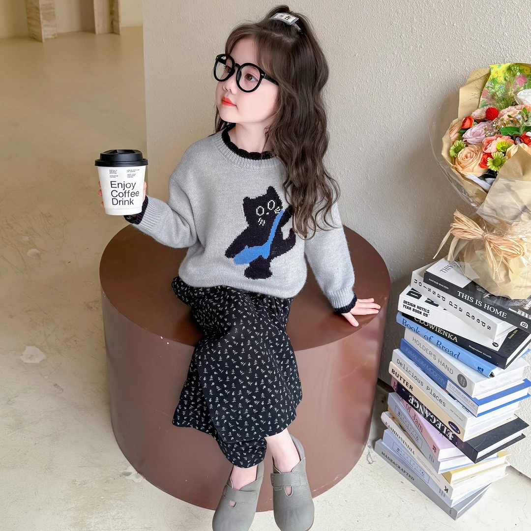 女童秋季套装洋气儿童韩版毛衣阔腿裤两件套小女孩宝宝秋装2025新