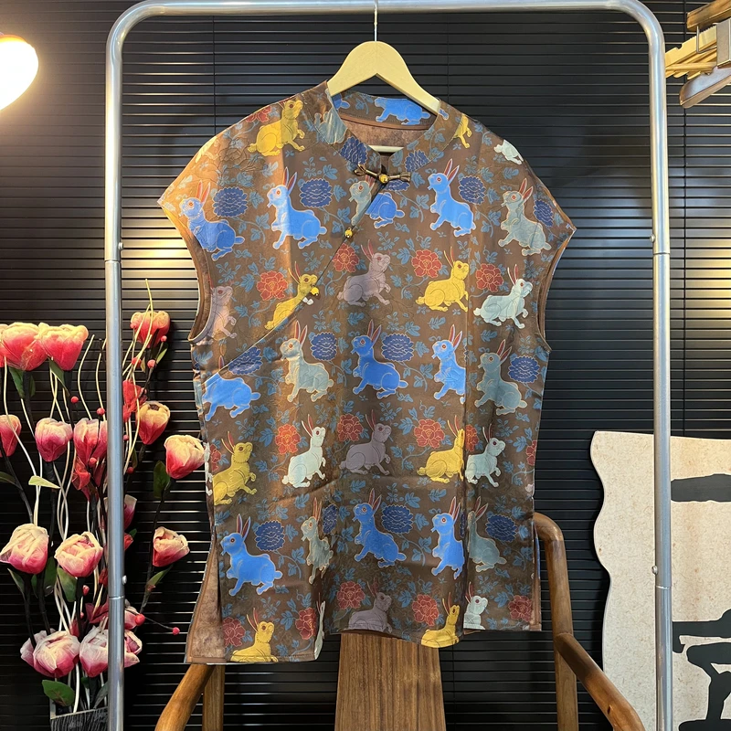 猫家YZM新中式国风复古老钱风玉兔百搭打底上衣