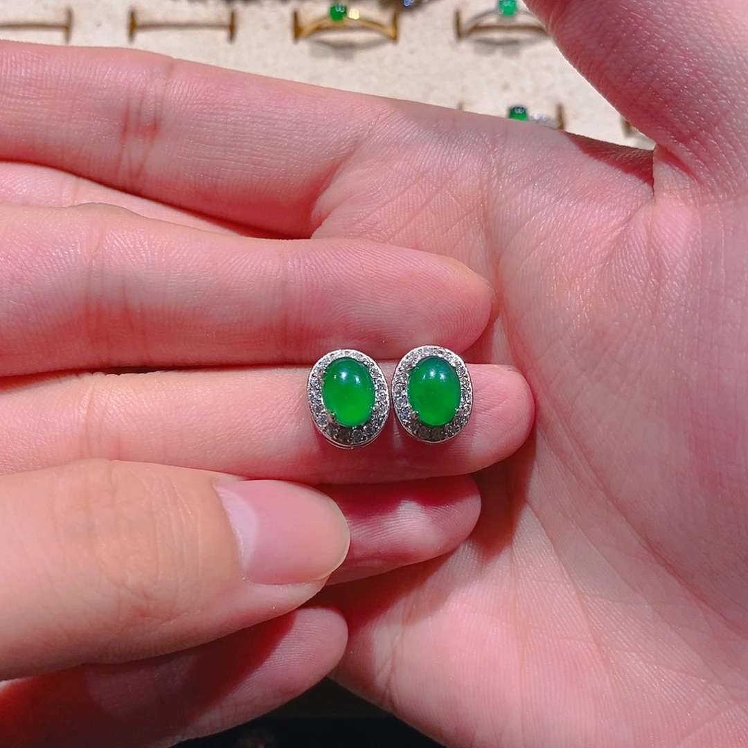 初***1翡翠银S925镶嵌耳饰