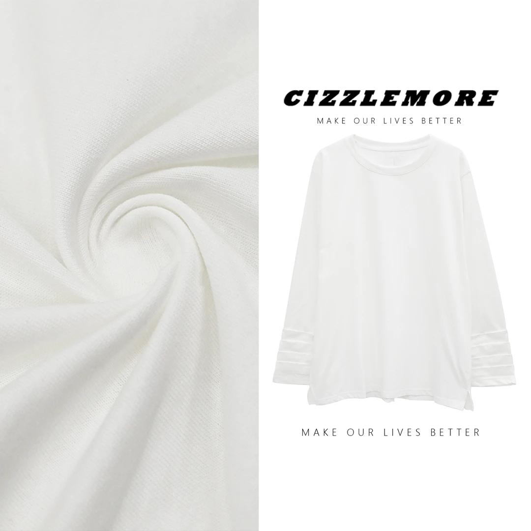 【遇见神乐】袖口捏褶后背分割设计款百搭舒适纯棉款长袖T恤