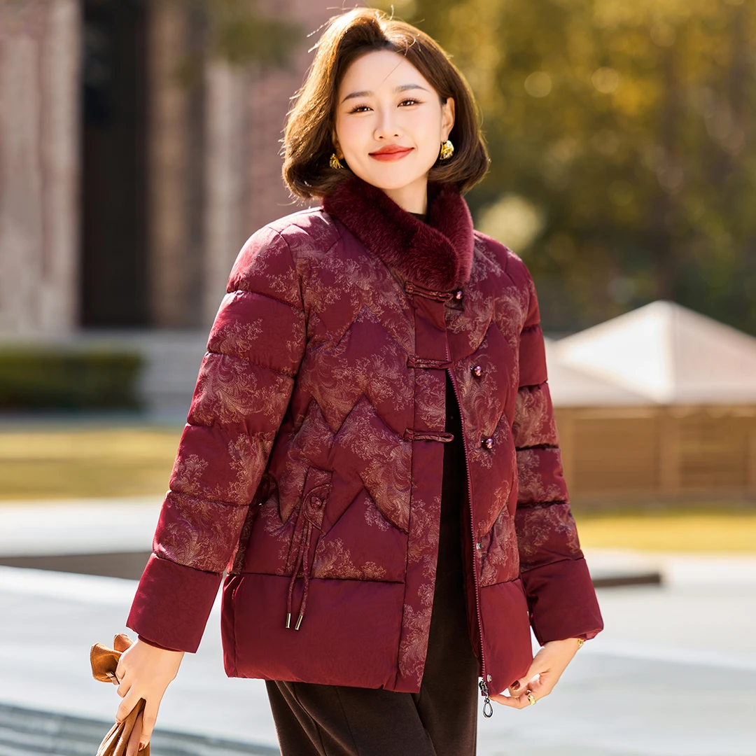 显瘦显年轻妈妈棉服毛领短款加绒加厚外套中老年棉衣洋气保暖气质