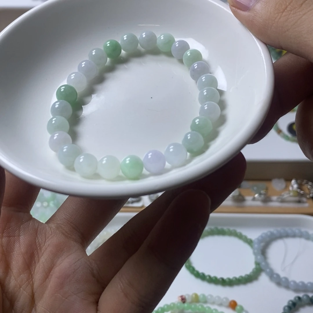 翡翠未镶嵌手链多宝圆珠卡7.4
