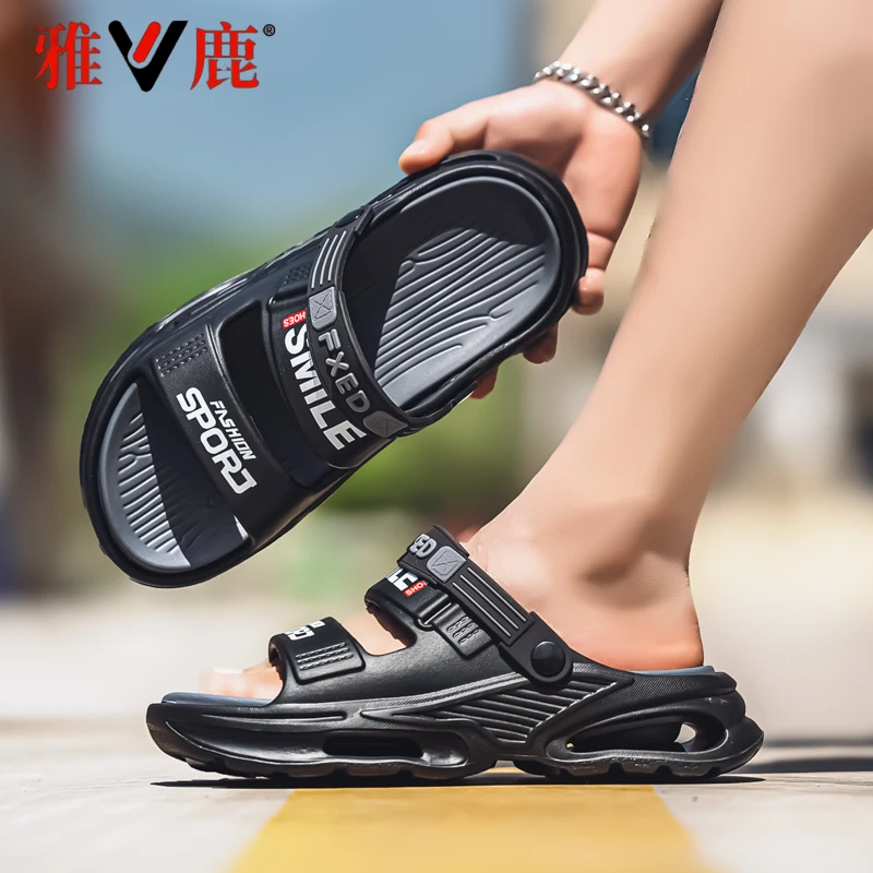 雅鹿凉鞋男士夏季外穿两用开车防滑防臭户外耐磨厚底运动沙滩拖鞋