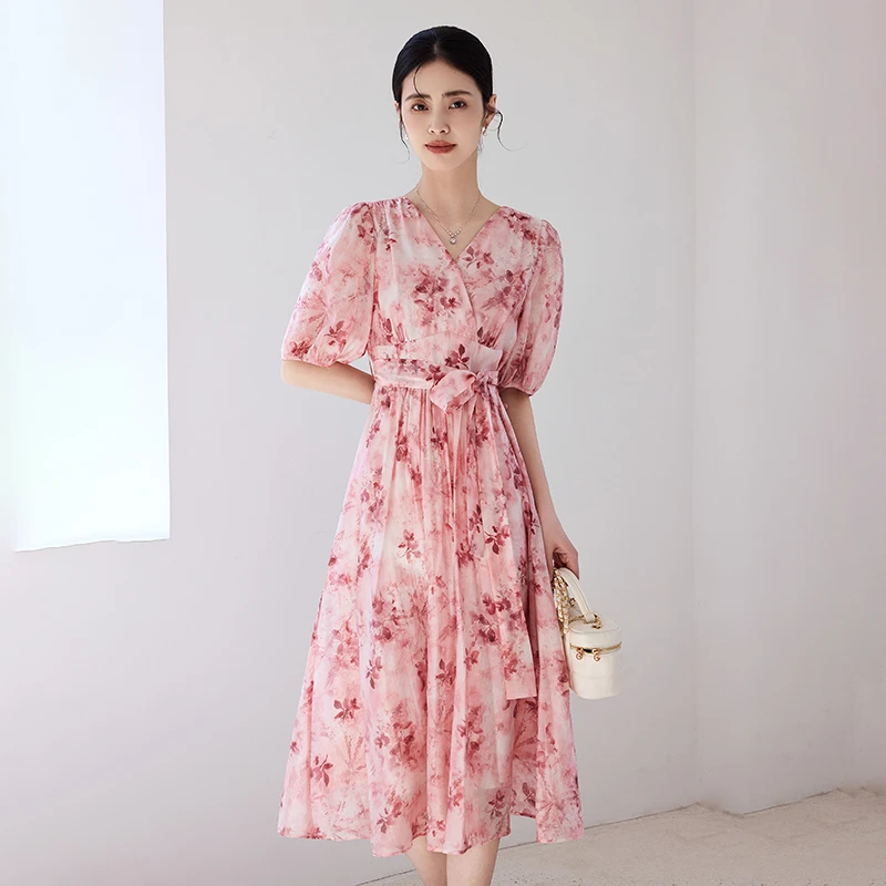 长裙法式连衣裙优雅复古泡泡袖收腰显瘦夏季气质60129