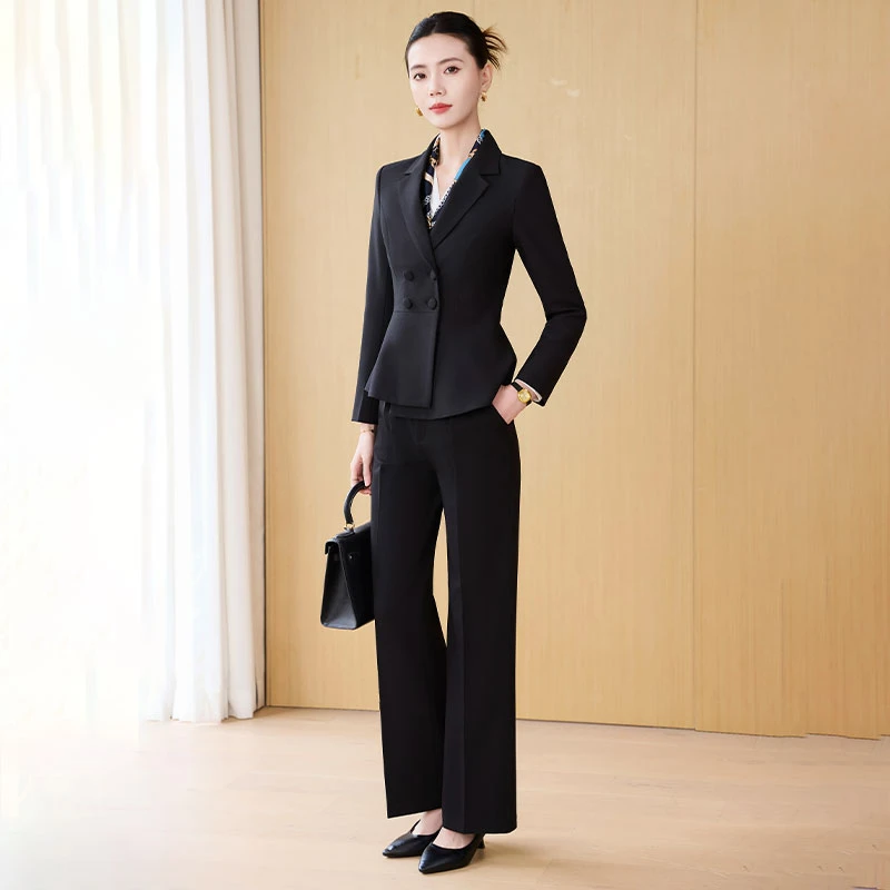 黑色西装套装女2025新款冬酒店经理美容院前台接待职业气质工作服