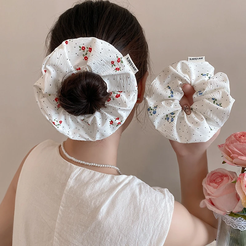 韩系波点褶皱花边小红花大肠发圈春夏清新百搭扎马尾头绳发饰新款