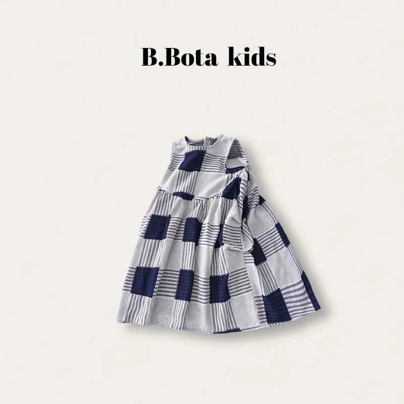 〖姐姐家〗2025夏款儿童萌娃穿搭拼接格子无袖连衣裙bt259