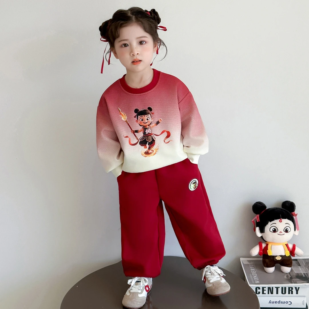 哪吒儿童服装女童秋装卫衣套装2025新款春秋小女孩发光带亮灯衣服