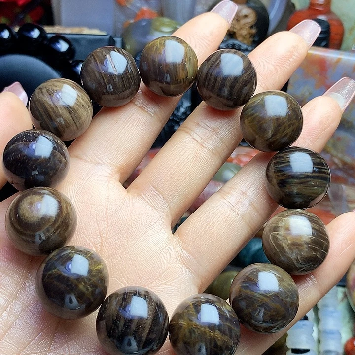 硅化玉未镶嵌手串原木色年轮手串