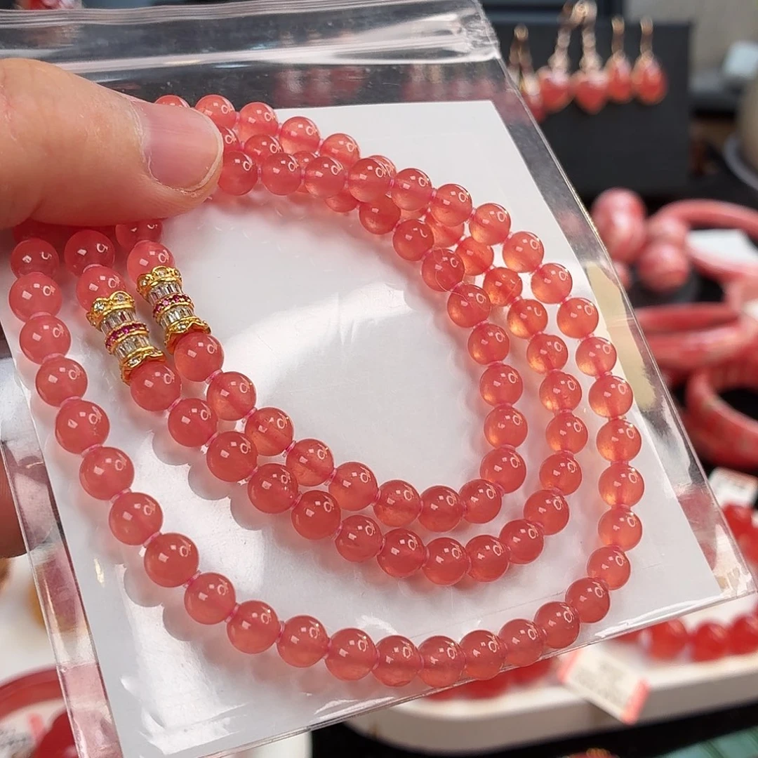 菱锰矿（红纹石）未镶嵌手串6.3mm