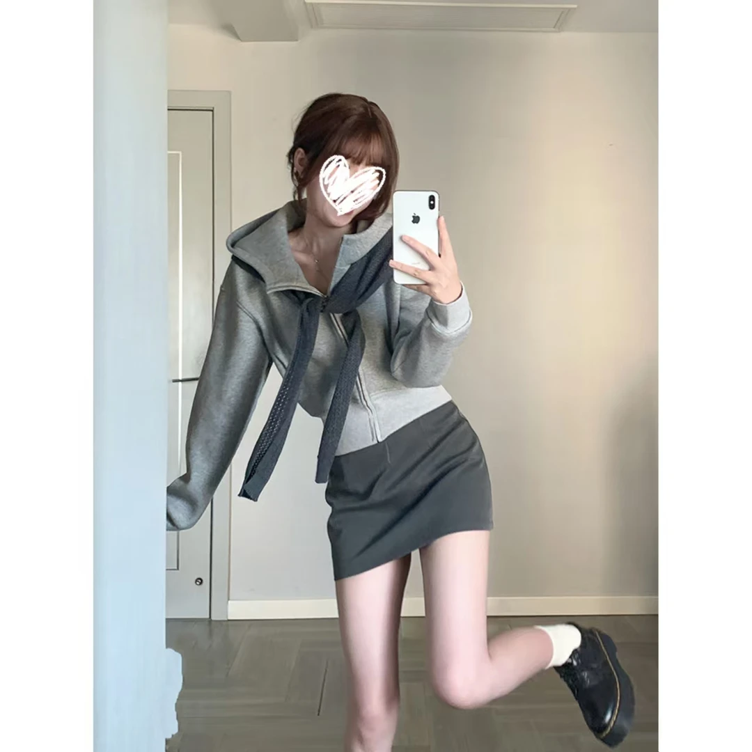 【短款空气层卫衣】时尚新款连帽开衫卫衣女早秋2025新款外套H705