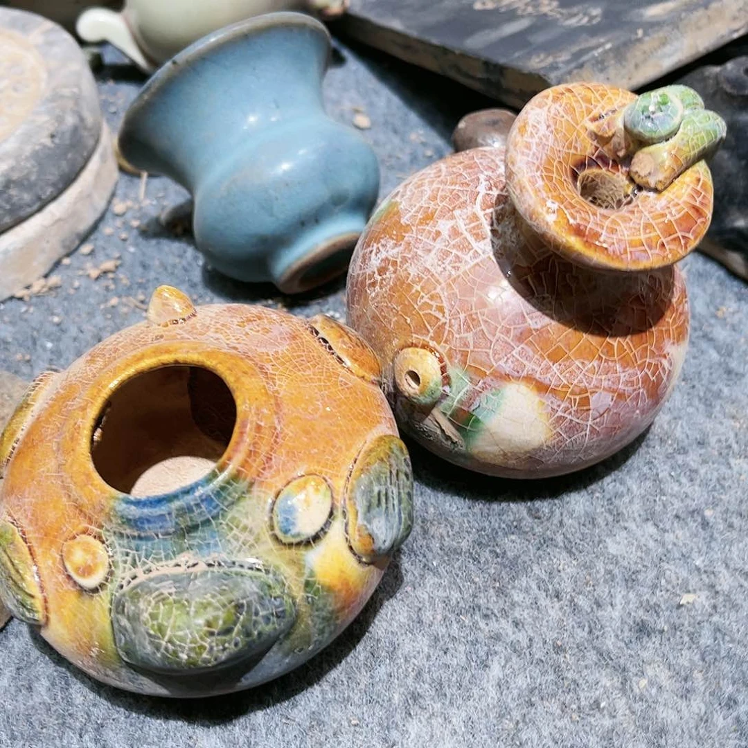 红*松瓦当摆件茶台的一