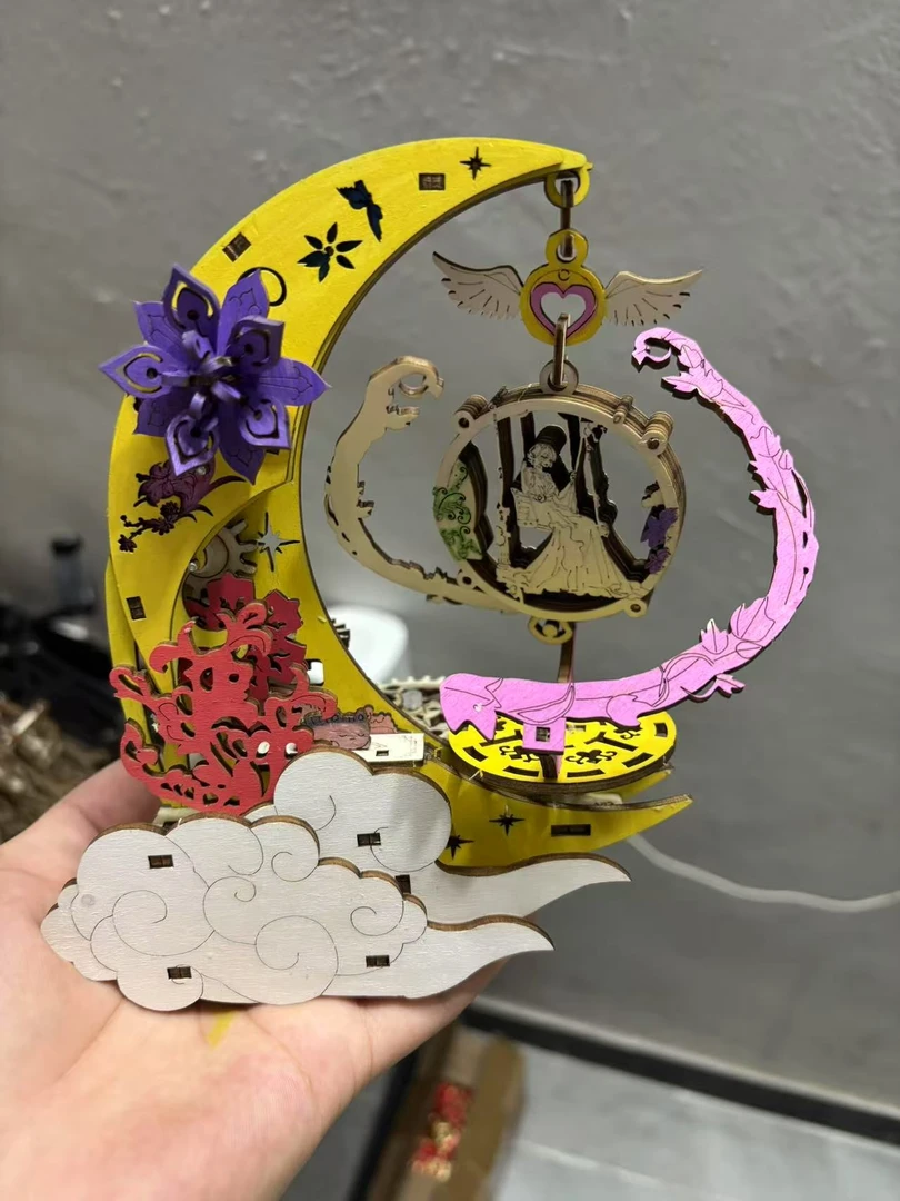 贝斯积木星月主题3D立体木质八音盒手工diy拼装玩具创意生日礼物