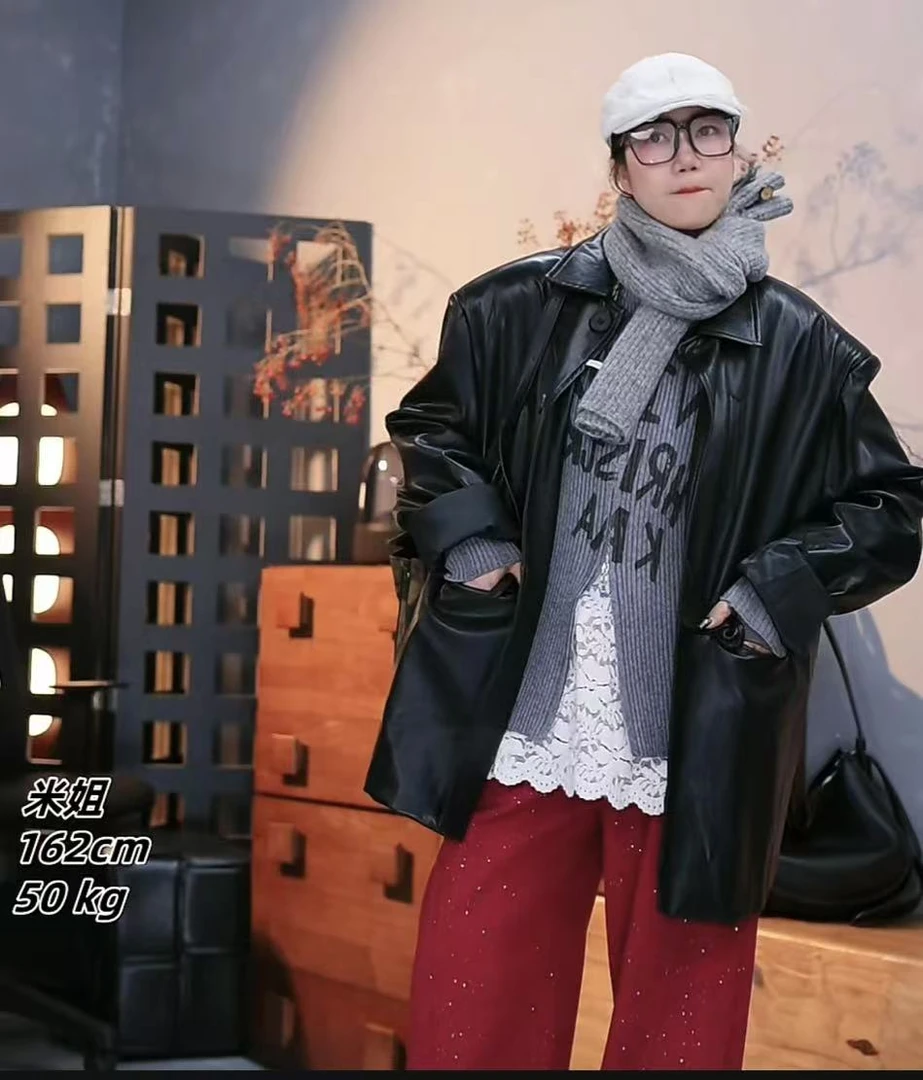 大米-2025年秋冬百搭慵懒风原创小众大版皮西装-5031