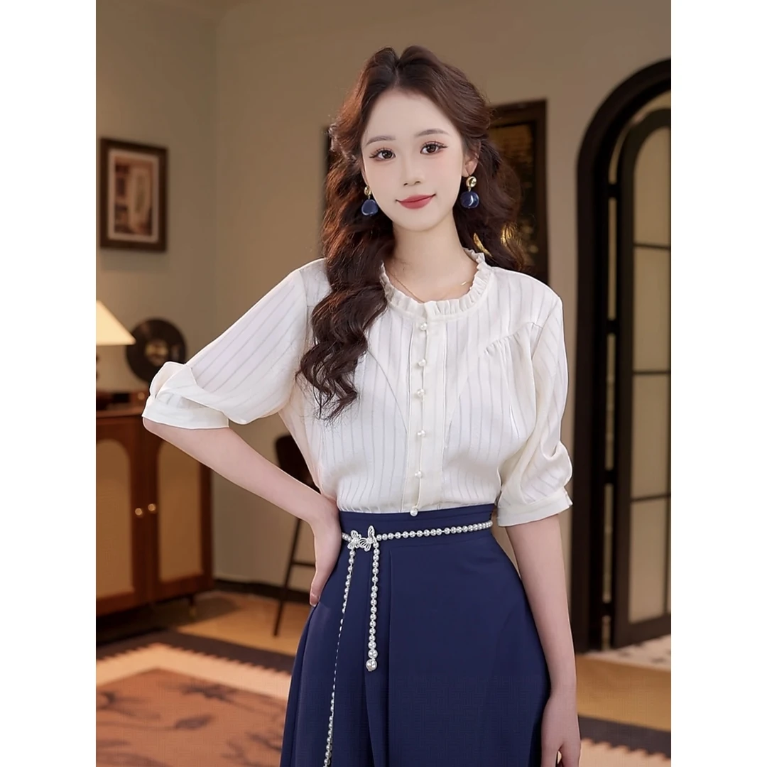 莹莹【汀雨】25新款百搭复古气质减龄竖纹衬衫#4783